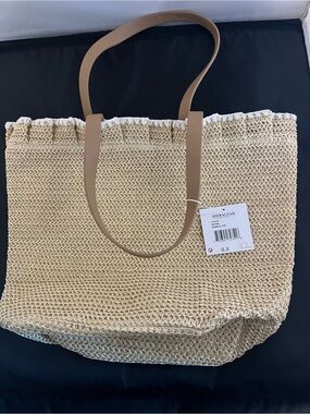 Shiraleah Beige Woven Tote with Tan Handles